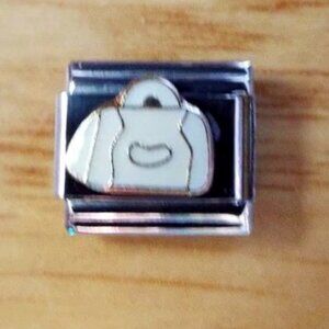 White enamel handbag/purse 9mm stainless steel italian charm bracelet link new